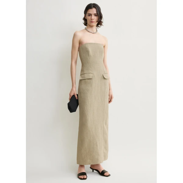 Toteme Strapless pocket dress in Beige, view 2