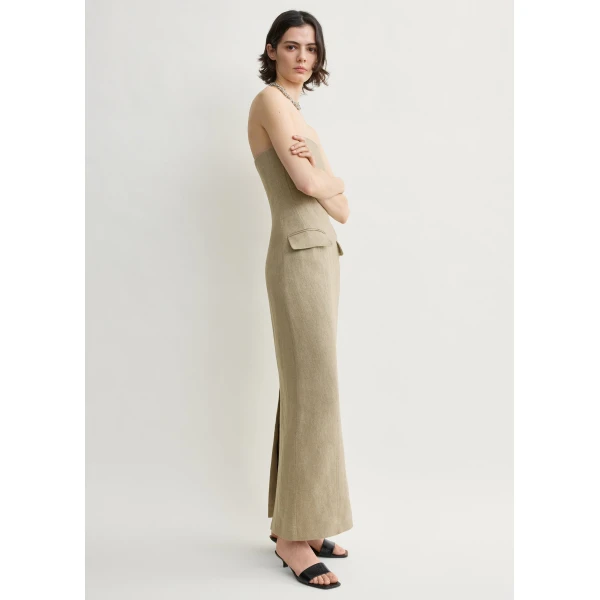 Toteme Strapless pocket dress in Beige, view 3