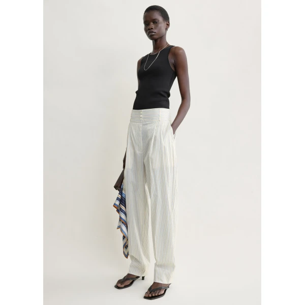 Toteme Stripe balloon trousers in White / Cobalt, view 2