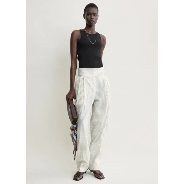 Toteme Stripe balloon trousers in White / Cobalt, view 3