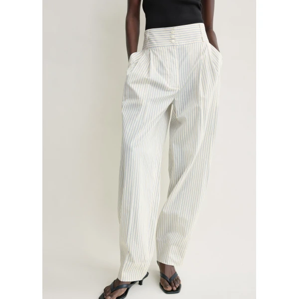 Toteme Stripe balloon trousers in White / Cobalt, view 5