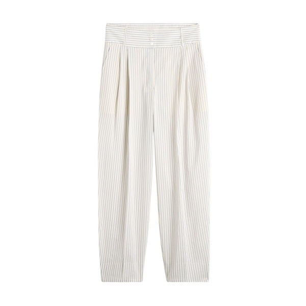 Totême Stripe balloon trousers in White / Cobalt - Pants - Scandinavian Minimalist Luxury at Luxury Shoes 