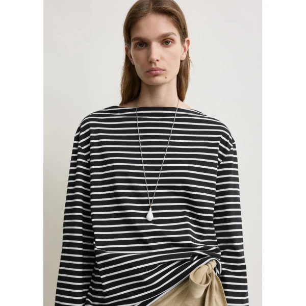 Toteme Stripe jersey long-sleeve tee in Black / White Top, view 5