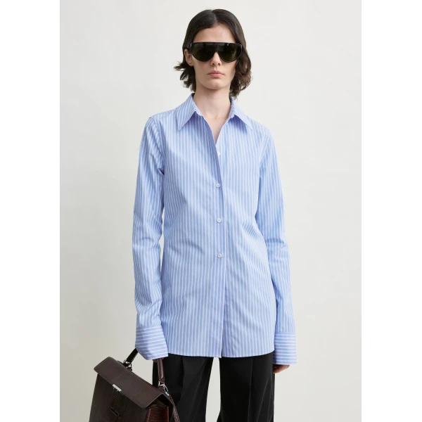 Toteme Striped poplin shirt in Blue / White, view 5