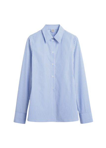 Totême Striped poplin shirt in Blue / White - Tops - Scandinavian Minimalist Luxury at Luxury Shoes 