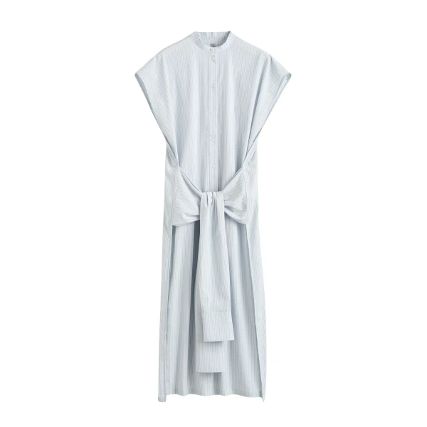 Toteme Striped tie-sleeve dress blue/white in Pale blue / White