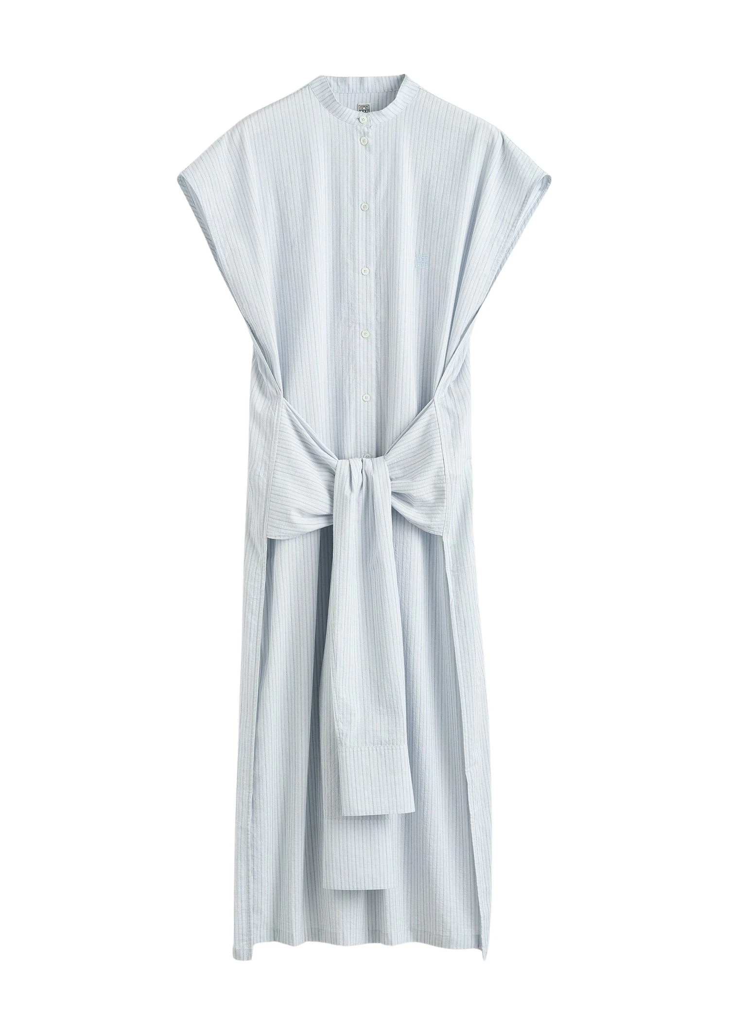 Toteme Striped tie-sleeve dress blue/white in Pale blue / White
