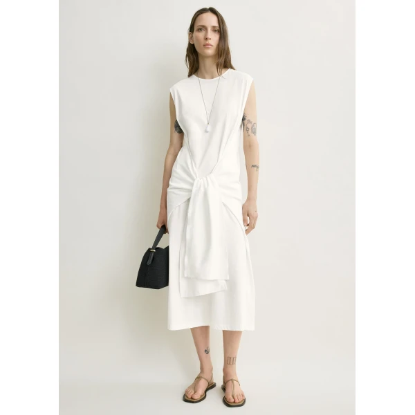 Toteme Tie-waist jersey dress in Off-white, view 2
