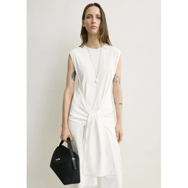 Toteme Tie-waist jersey dress in Off-white, view 5