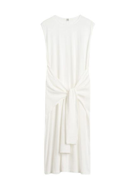 Totême Tie-waist jersey dress in Off-white - Dresses - Scandinavian Minimalist Luxury at Luxury Shoes 