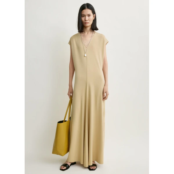 Toteme V-neck jersey dress in Chai, view 2