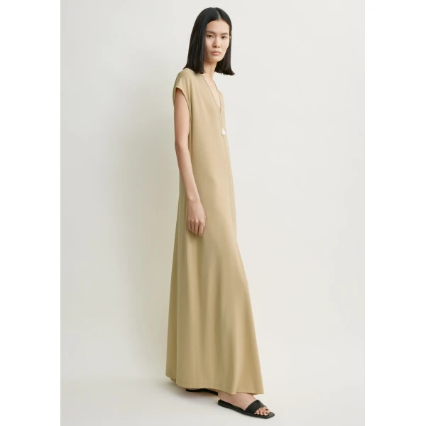 Toteme V-neck jersey dress in Chai, view 3