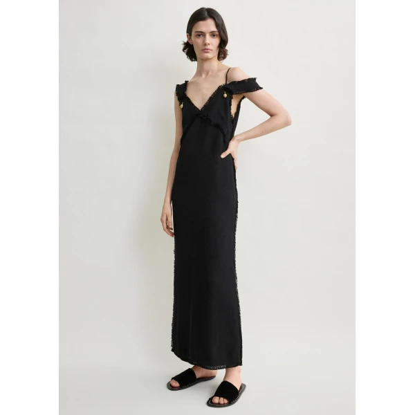 Toteme V-neck raw slip dress in Black, view 2