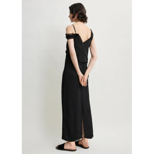 Toteme V-neck raw slip dress in Black, view 4