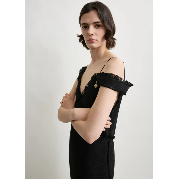 Toteme V-neck raw slip dress in Black, view 5