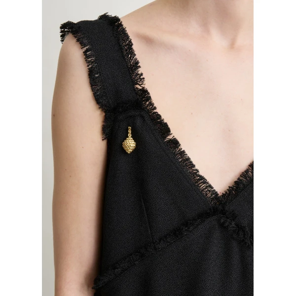 Toteme V-neck raw slip dress in Black, view 6