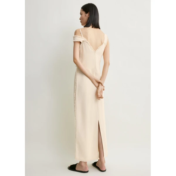 Toteme V-neck raw slip dress in Stone, view 4