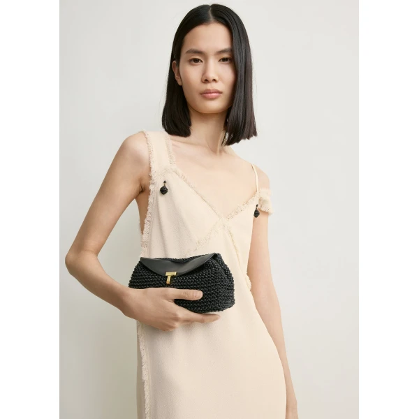 Toteme V-neck raw slip dress in Stone, view 5