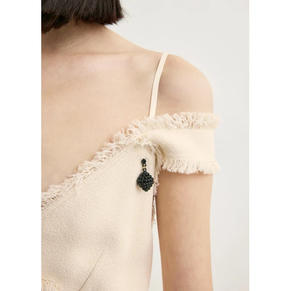 Toteme V-neck raw slip dress in Stone, view 6