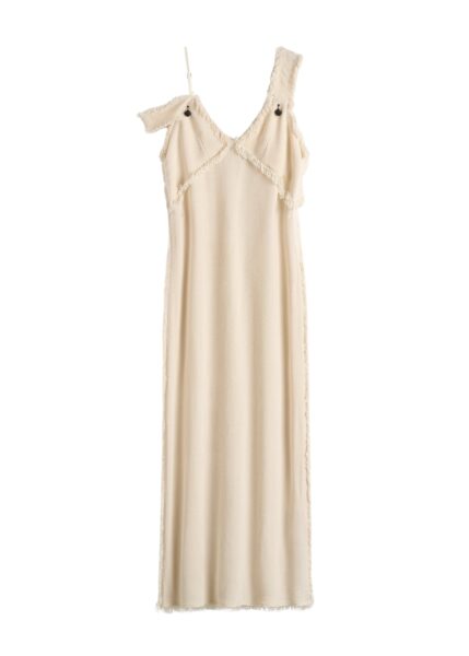 Totême V-neck raw slip dress in Stone - Dresses - Scandinavian Minimalist Luxury at Luxury Shoes 