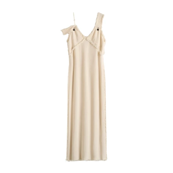 Totême V-neck raw slip dress in Stone - Dresses - Scandinavian Minimalist Luxury at Luxury Shoes 