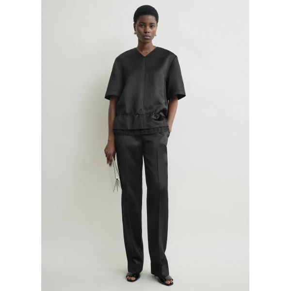 Toteme V-neck satin pullover in Black Top, view 2