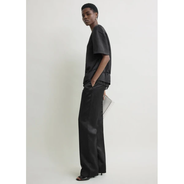 Toteme V-neck satin pullover in Black Top, view 3