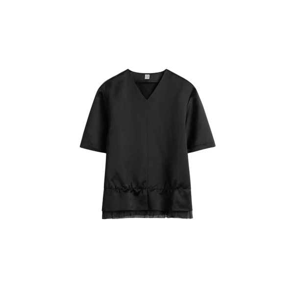 Totême V-neck satin pullover in Black - Tops - Scandinavian Minimalist Luxury at Luxury Shoes 