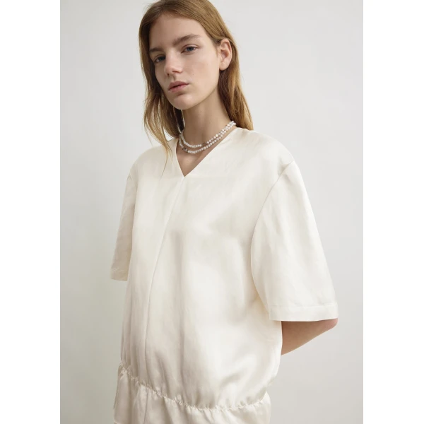 Toteme V-neck satin pullover in White Top, view 2