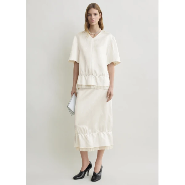 Toteme V-neck satin pullover in White Top, view 3