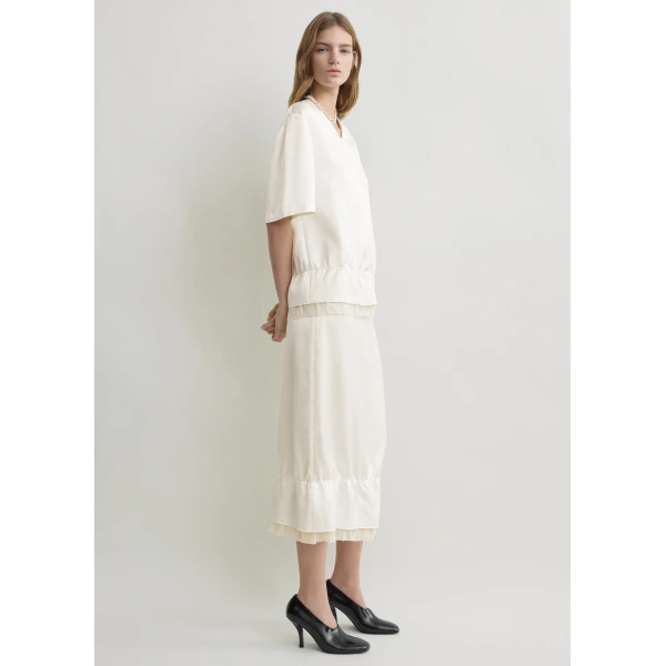 Toteme V-neck satin pullover in White Top, view 4