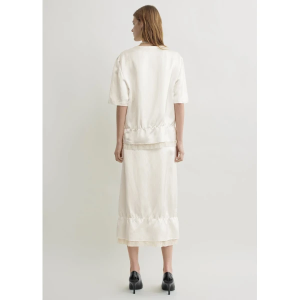 Toteme V-neck satin pullover in White Top, view 5