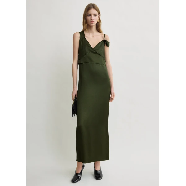 Toteme V-neck slip dress in Bottle green, view 2