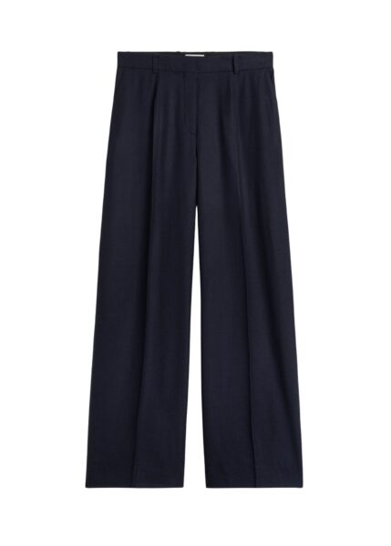 Totême Wide flannel trousers in Navy - Pants - Scandinavian Minimalist Luxury at Luxury Shoes 