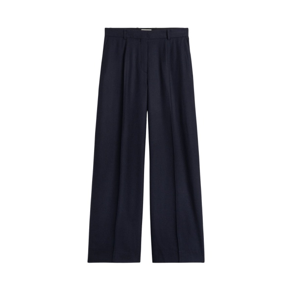 Totême Wide flannel trousers in Navy - Pants - Scandinavian Minimalist Luxury at Luxury Shoes 