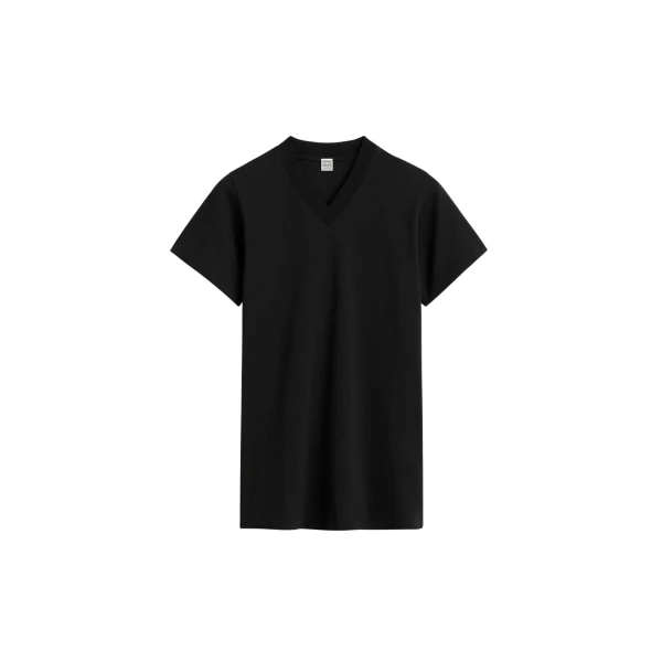 Totême Wide-ribbed v-neck tee in Black - Tops - Scandinavian Minimalist Luxury at Luxury Shoes 