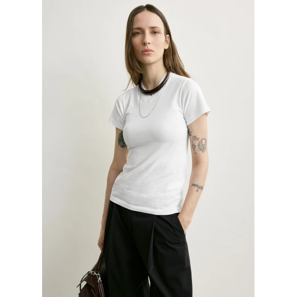 Toteme Wide-ribbed v-neck tee in Optic white Top, view 4