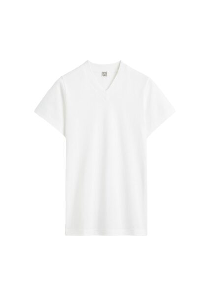 Totême Wide-ribbed v-neck tee in Optic white - Tops - Scandinavian Minimalist Luxury at Luxury Shoes 