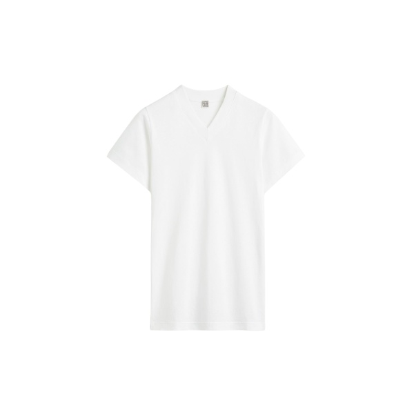 Toteme Wide-ribbed v-neck tee in Optic white