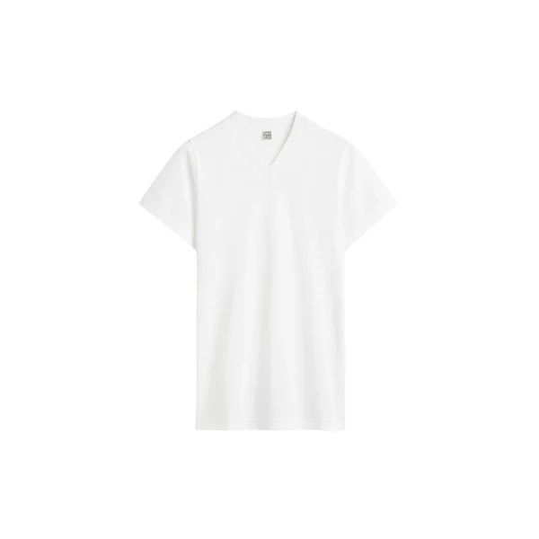 Totême Wide-ribbed v-neck tee in Optic white - Tops - Scandinavian Minimalist Luxury at Luxury Shoes 