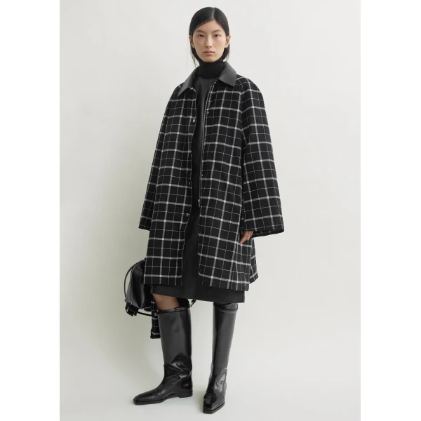 Toteme Windowpane country coat in Black / White, view 2