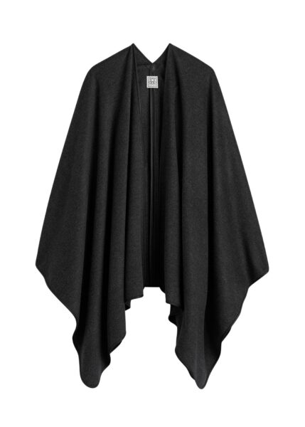 Totême Winter flannel cape charcoal in Charcoal melange - Coats - Scandinavian Minimalist Luxury at Luxury Shoes 