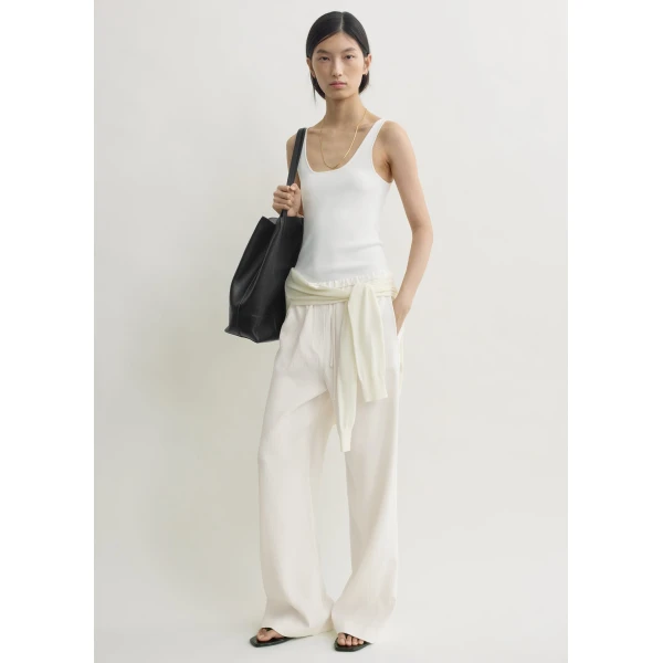 Toteme Woven stripe drawstring trousers in Meringue, view 2