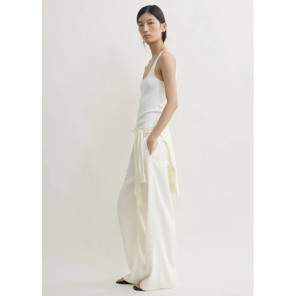 Toteme Woven stripe drawstring trousers in Meringue, view 3