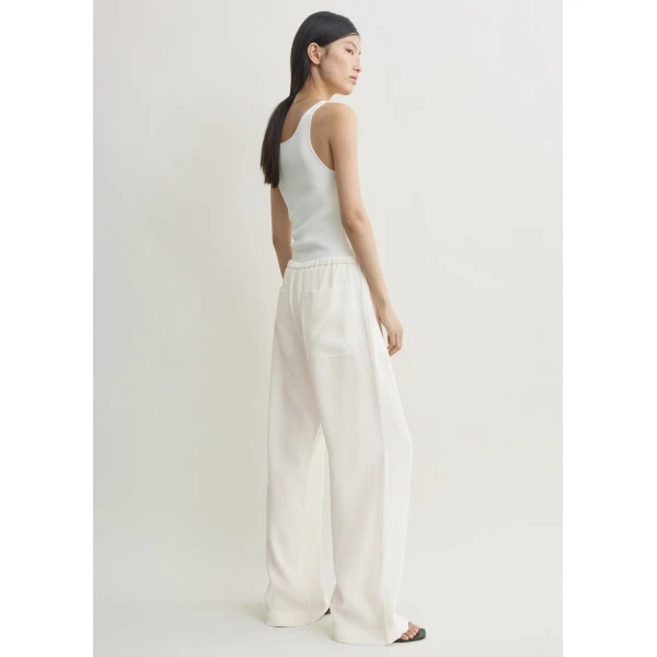 Toteme Woven stripe drawstring trousers in Meringue, view 4