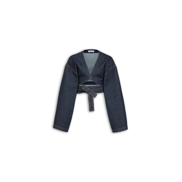 Alaïa Wrap Denim Jacket - ALAÏA Jackets - Laser Cut Luxury - Shop at Luxury Shoes 