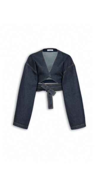 Alaïa Wrap Denim Jacket - ALAÏA Jackets - Laser Cut Luxury - Shop at Luxury Shoes 