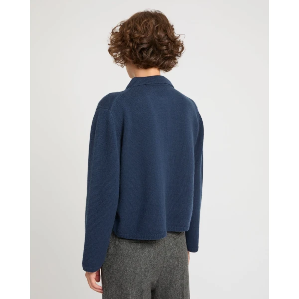 Yves Salomon V-neck Wool and Cashmere Sweater in Dark Blue, view 4