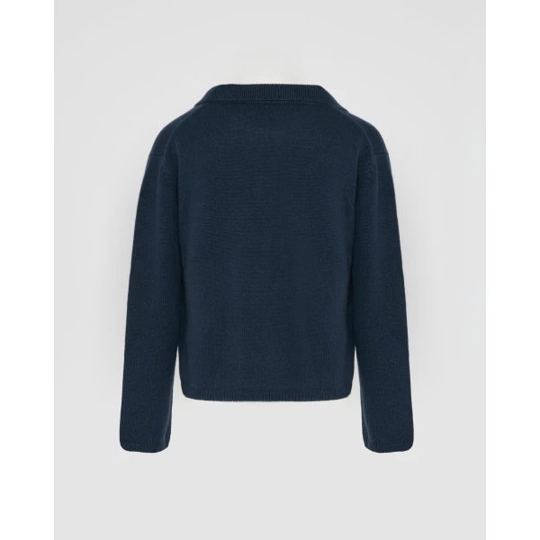 Yves Salomon V-neck Wool and Cashmere Sweater in Dark Blue, view 5