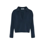 Yves Salomon V-neck Wool and Cashmere Sweater in Dark Blue